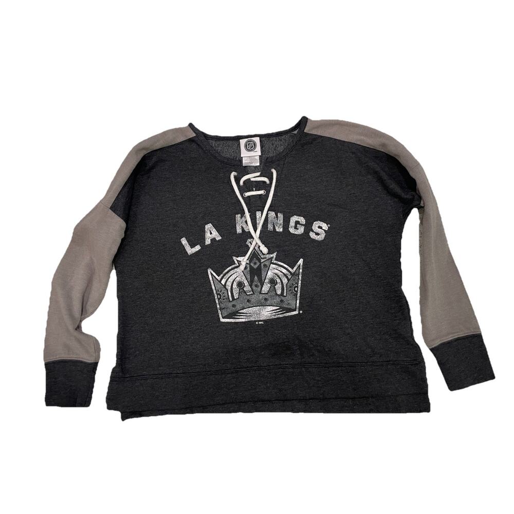 Los Angeles LA Kings Shirt Womens Medium Black NHL Hockey Lace Up Pre Owned